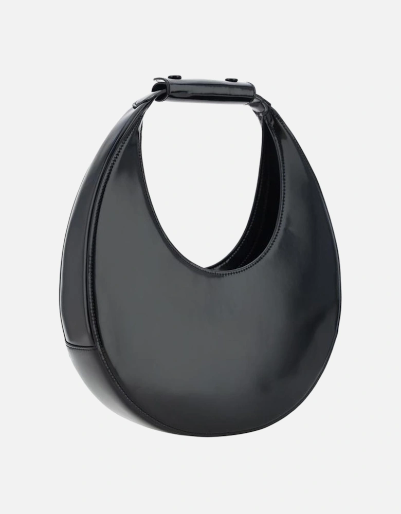 Calfskin Moon Shape Handbag with Adjustable Strap Women - Black