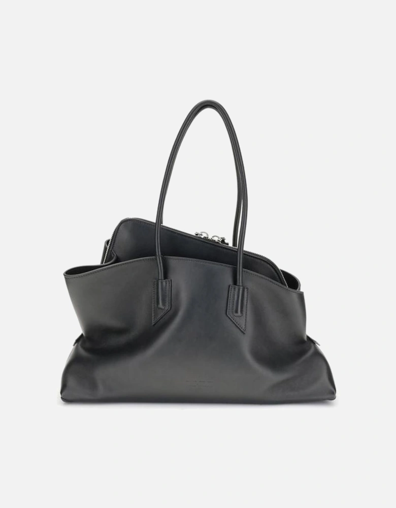 Elegant Leather Shoulder Bag with Top Handles Women - Black