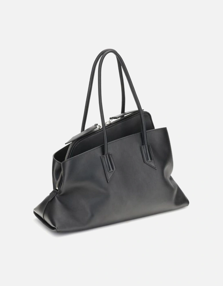 Elegant Leather Shoulder Bag with Top Handles Women - Black