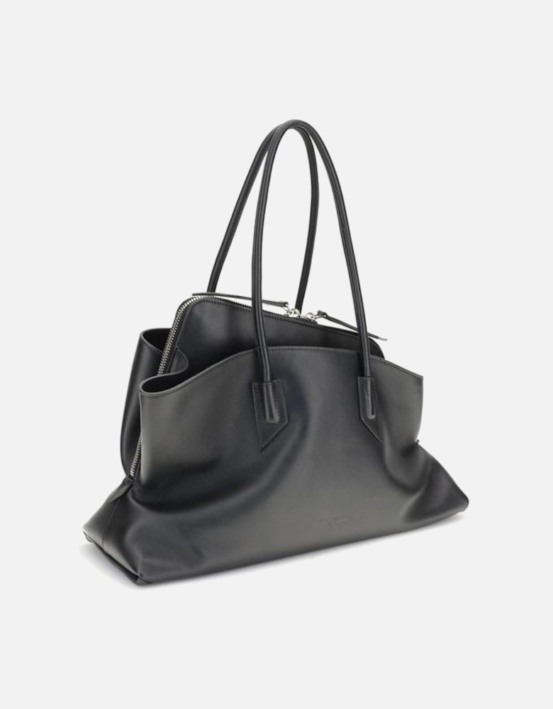 Elegant Leather Shoulder Bag with Top Handles Women - Black