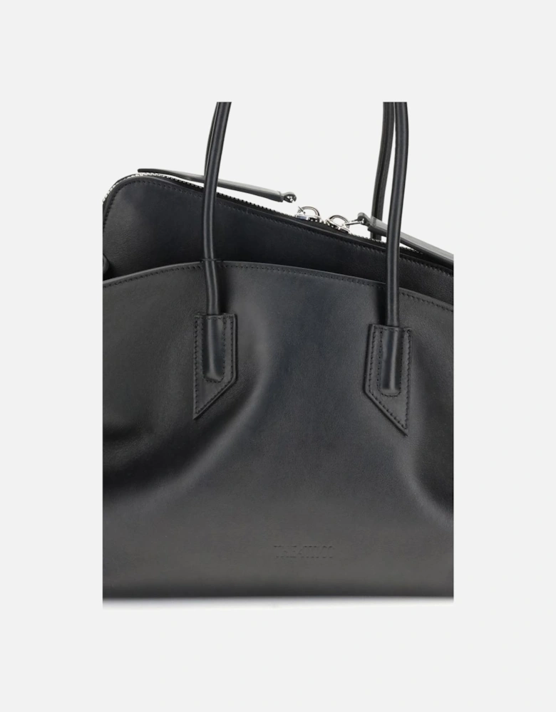 Elegant Leather Shoulder Bag with Top Handles Women - Black