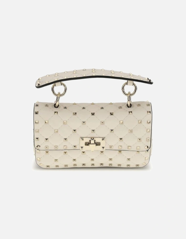 Small Leather Rockstud Spike Handbag Women - Cream