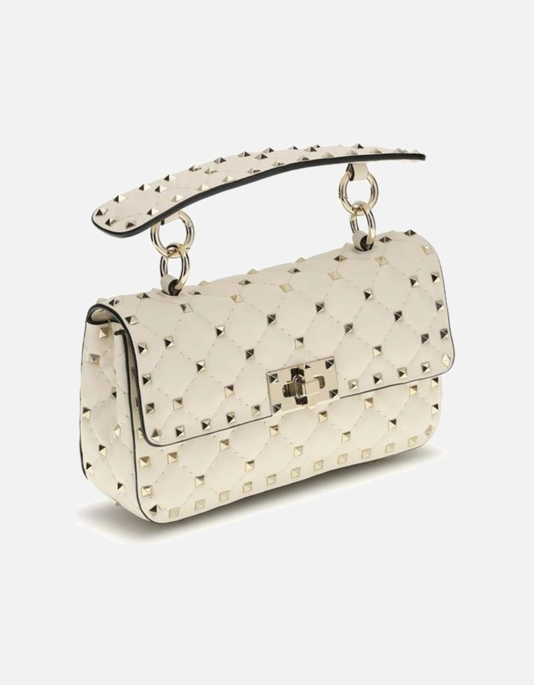 Small Leather Rockstud Spike Handbag Women - Cream