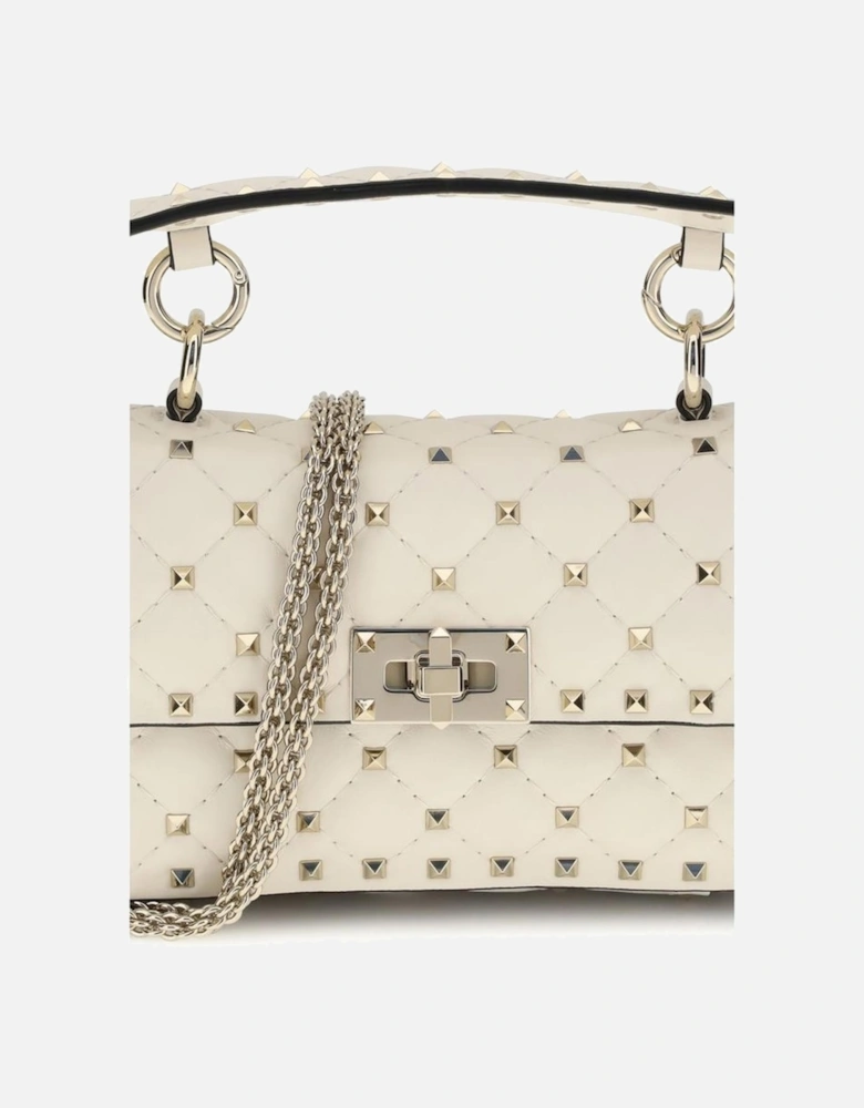 Small Leather Rockstud Spike Handbag Women - Cream