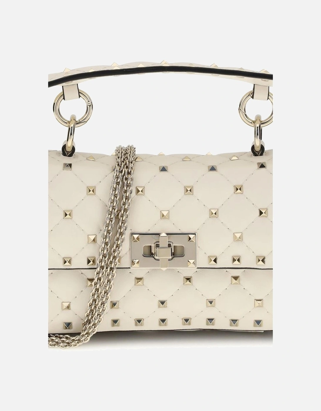 Small Leather Rockstud Spike Handbag Women - Cream