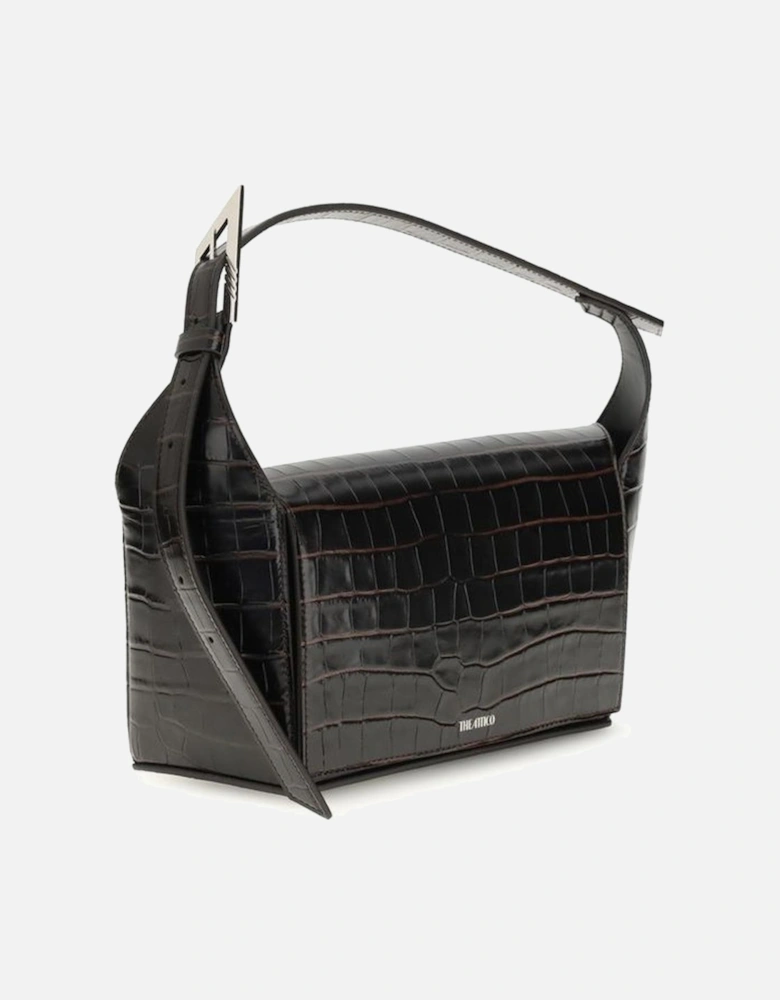 Croco-Print Leather Shoulder Bag with Adjustable Strap Women - Brown
