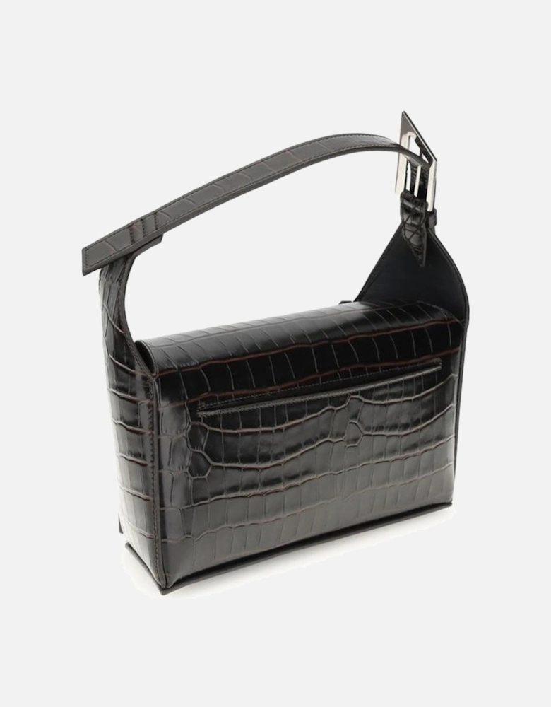 Croco-Print Leather Shoulder Bag with Adjustable Strap Women - Brown
