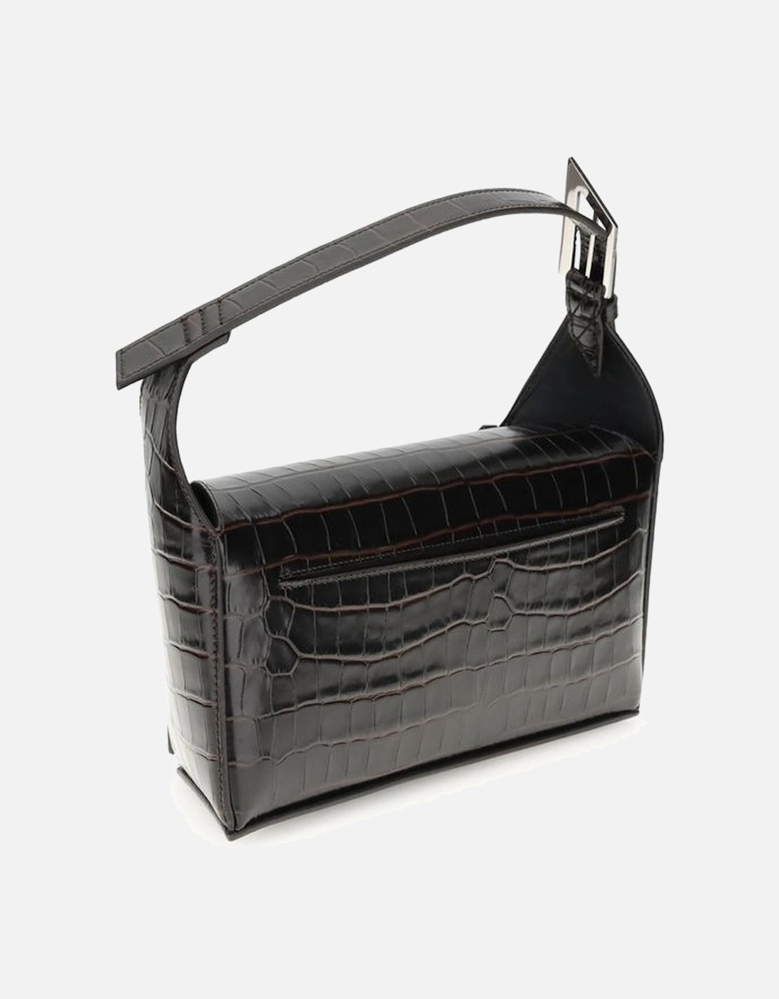 Croco-Print Leather Shoulder Bag with Adjustable Strap Women - Brown