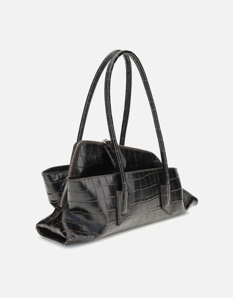 Small Croc-Print Leather Shoulder Bag Women - Black