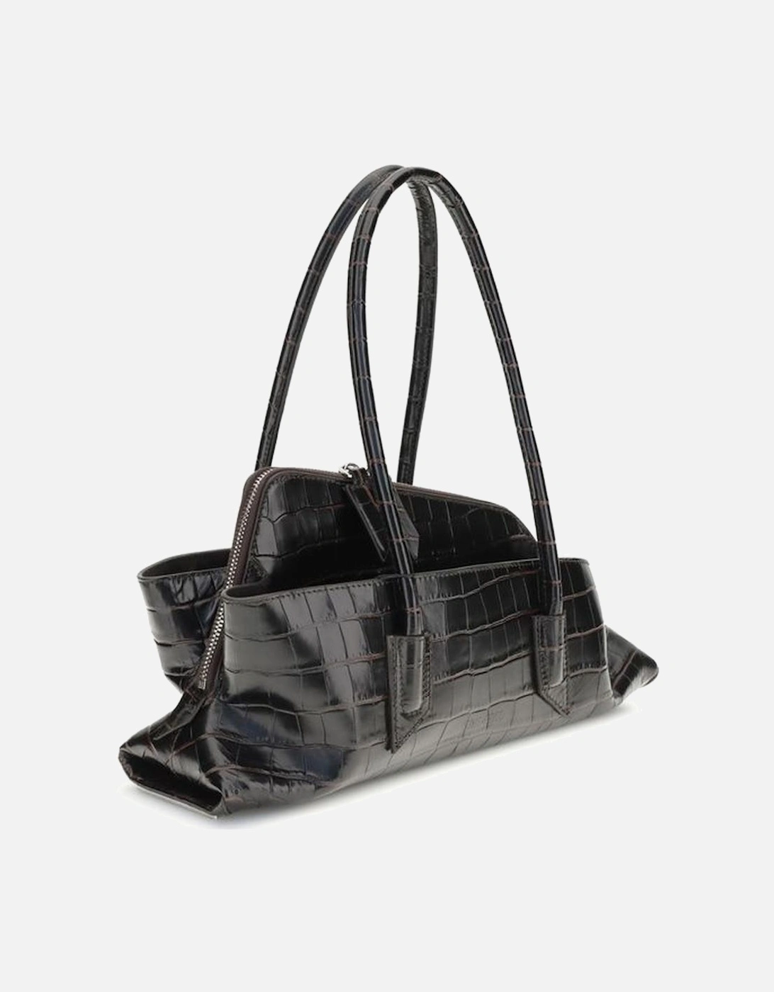 Small Croc-Print Leather Shoulder Bag Women - Black