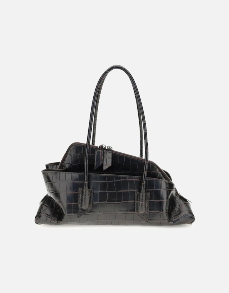 Small Croc-Print Leather Shoulder Bag Women - Black