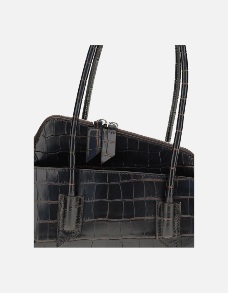 Small Croc-Print Leather Shoulder Bag Women - Black