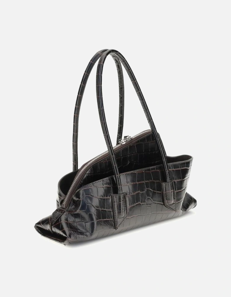 Small Croc-Print Leather Shoulder Bag Women - Black