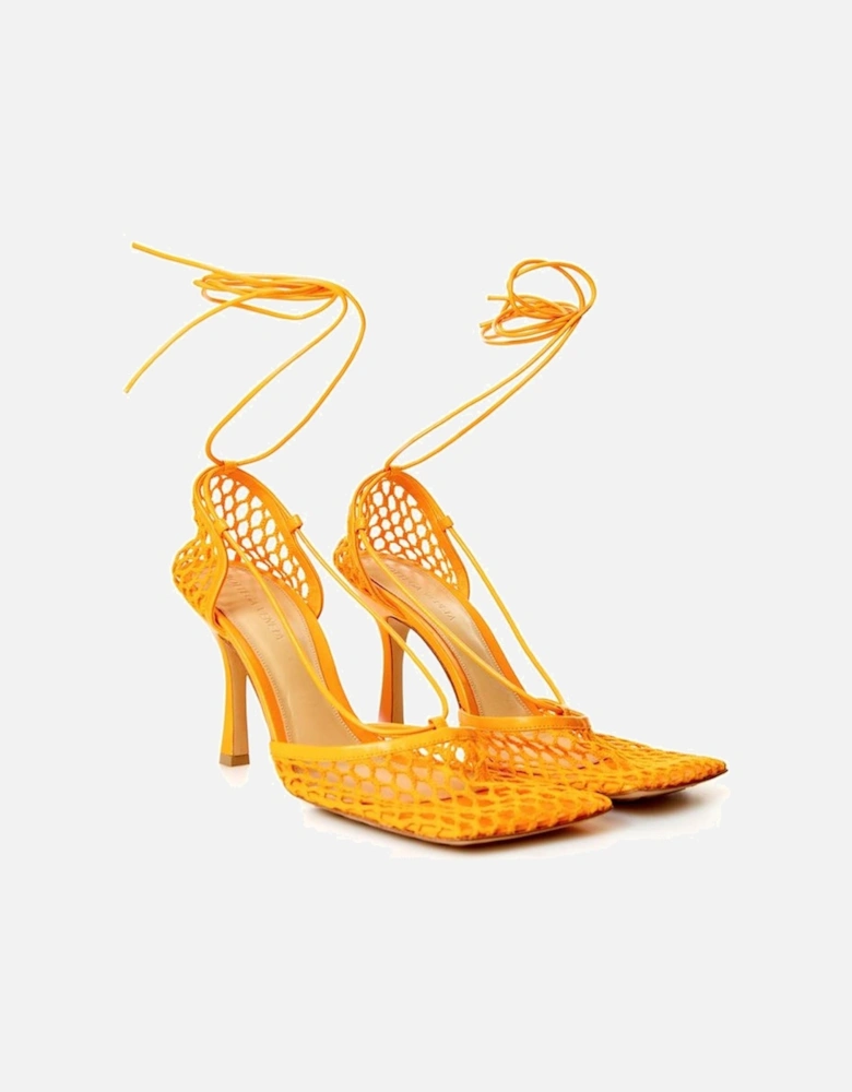 Mesh Stretch Square Toe Stiletto Pumps Women - Orange