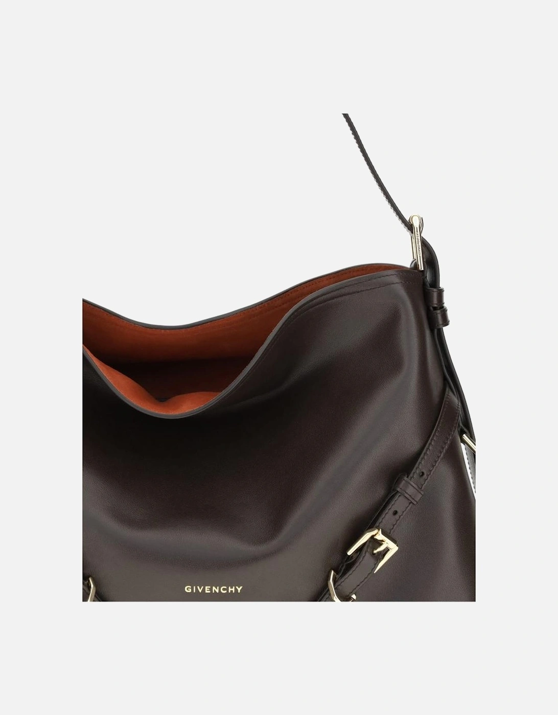 V-shaped Leather Shoulder Bag with Gold-tone Details Women - Brown