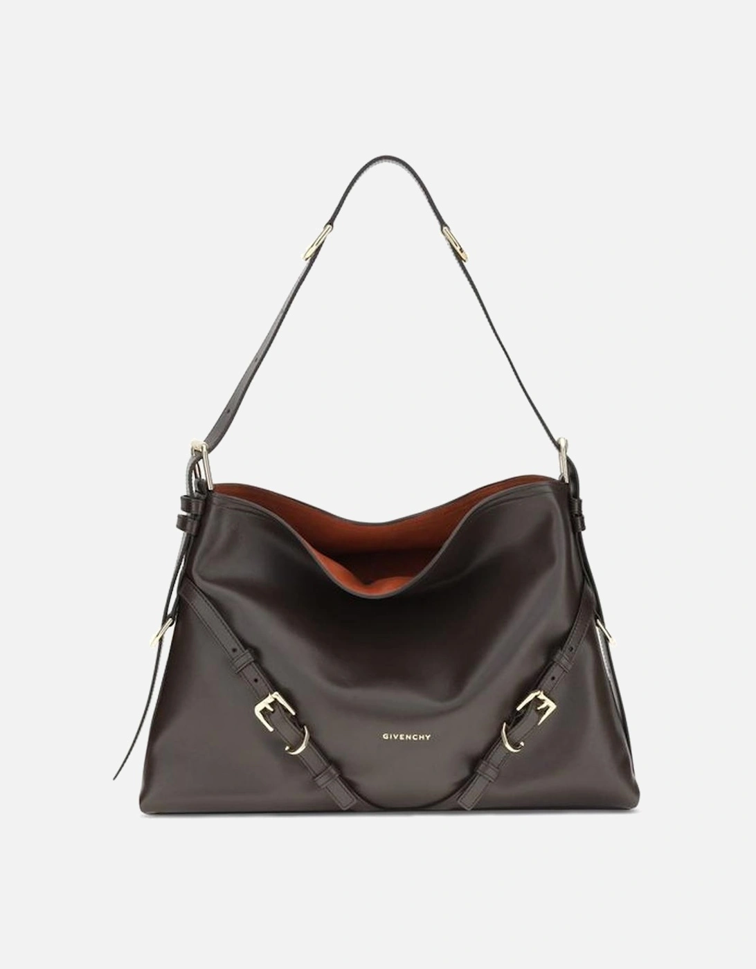 V-shaped Leather Shoulder Bag with Gold-tone Details Women - Brown, 5 of 4