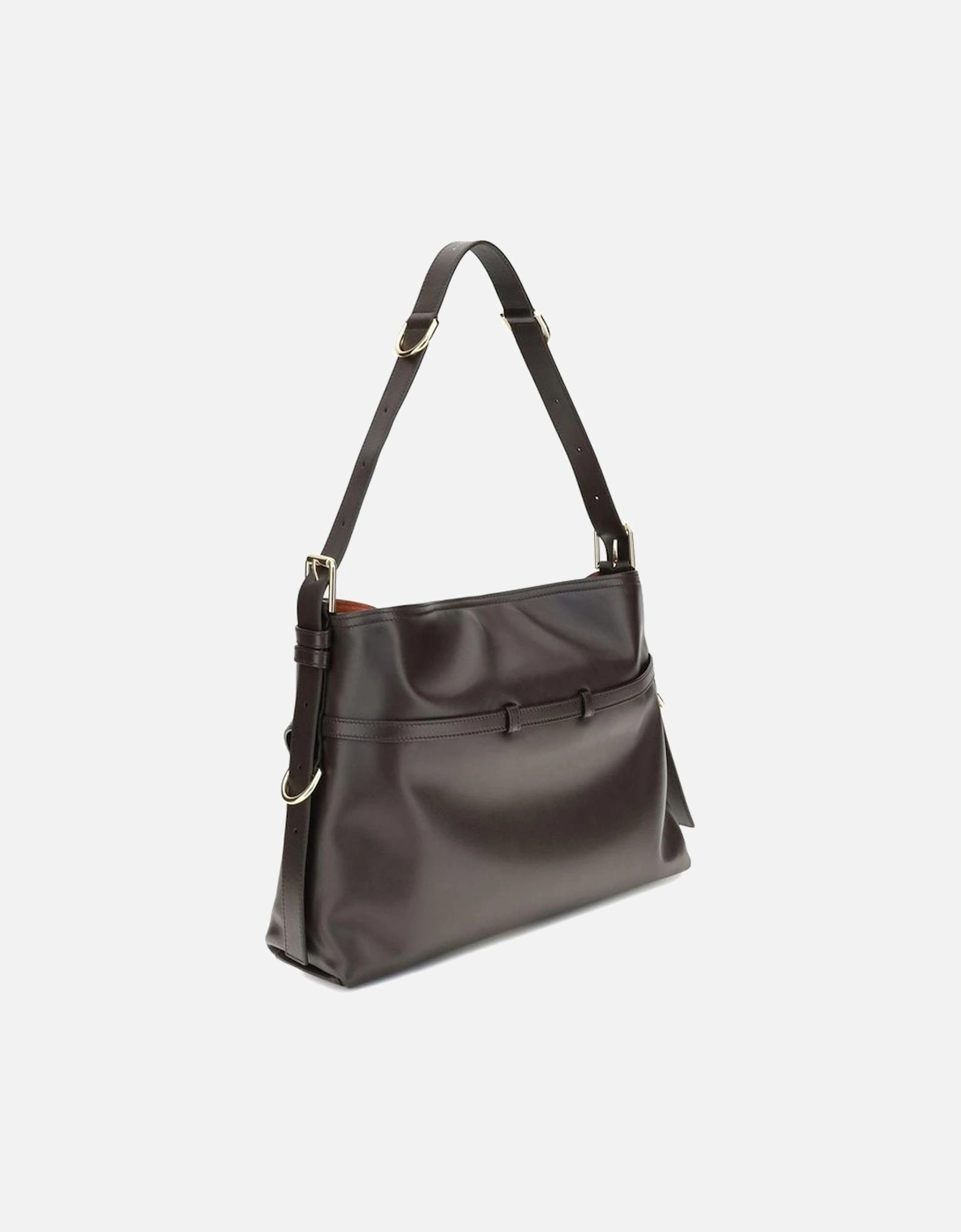 V-shaped Leather Shoulder Bag with Gold-tone Details Women - Brown