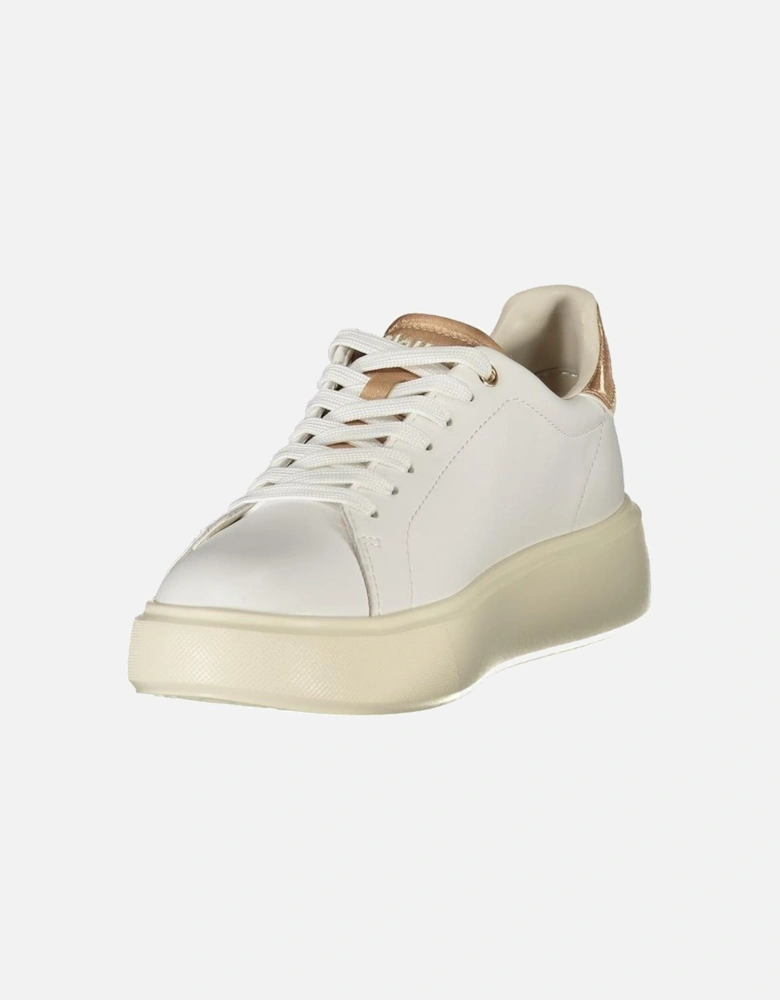 Lace-Up Sports Shoes with Bronze Accents Women - White Sneakers