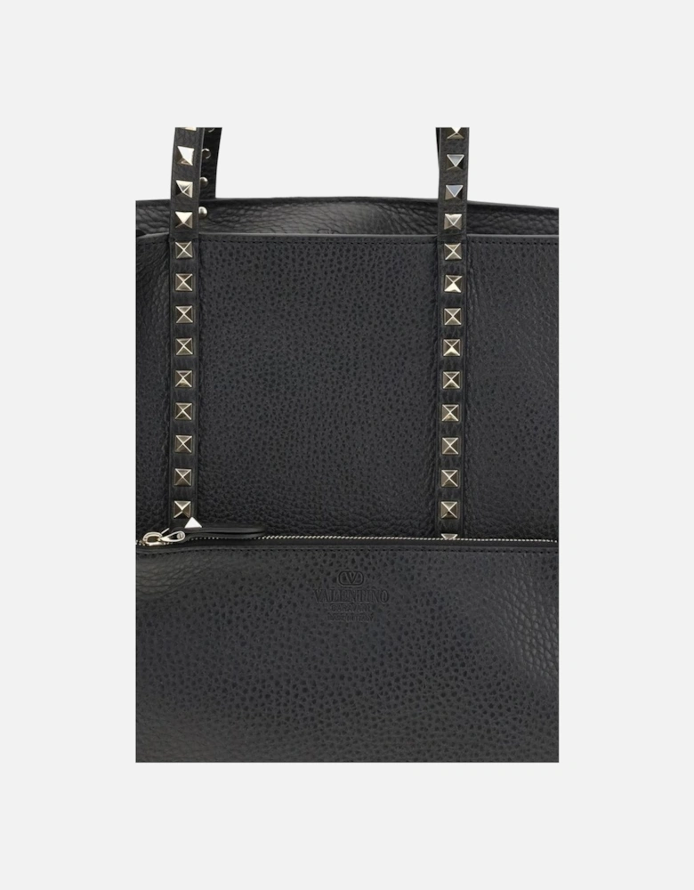 Medium Leather Rockstud Tote Bag Women - Black Shoulder Bags