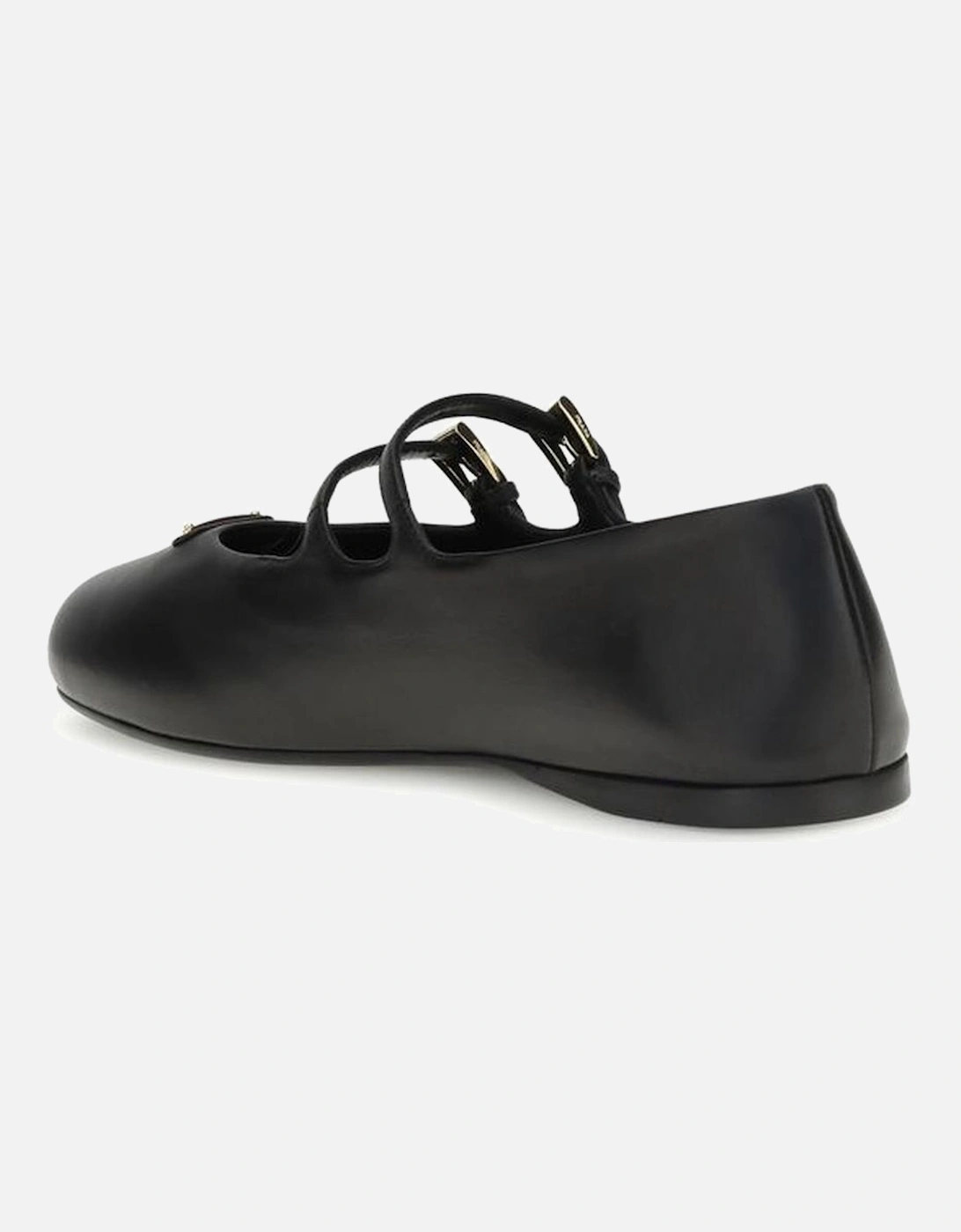 Leather Ballerinas with Double Strap and Metal Buckles Women - Black