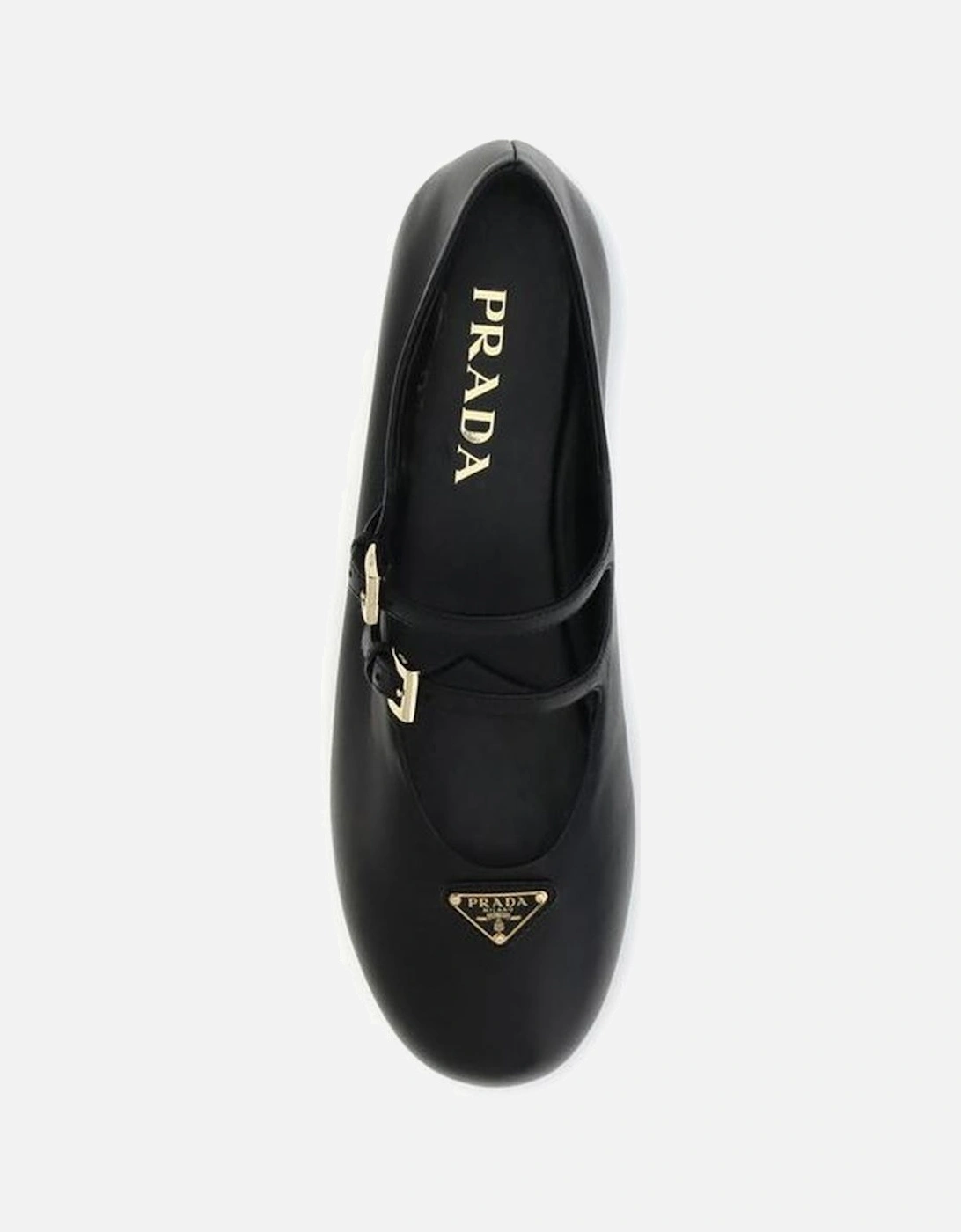 Leather Ballerinas with Double Strap and Metal Buckles Women - Black