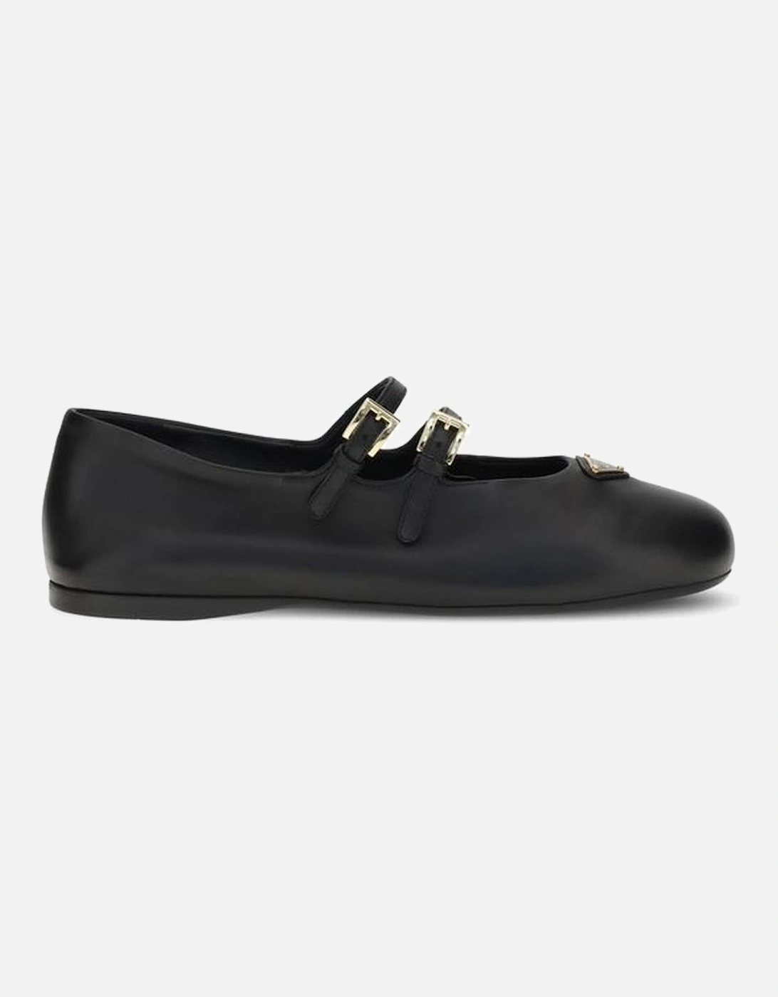 Leather Ballerinas with Double Strap and Metal Buckles Women - Black, 5 of 4