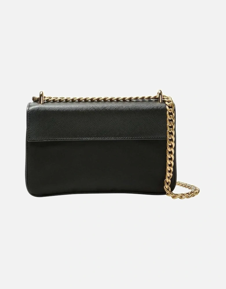 Leather Flap Top Nylon Shoulder Bag Women - Black