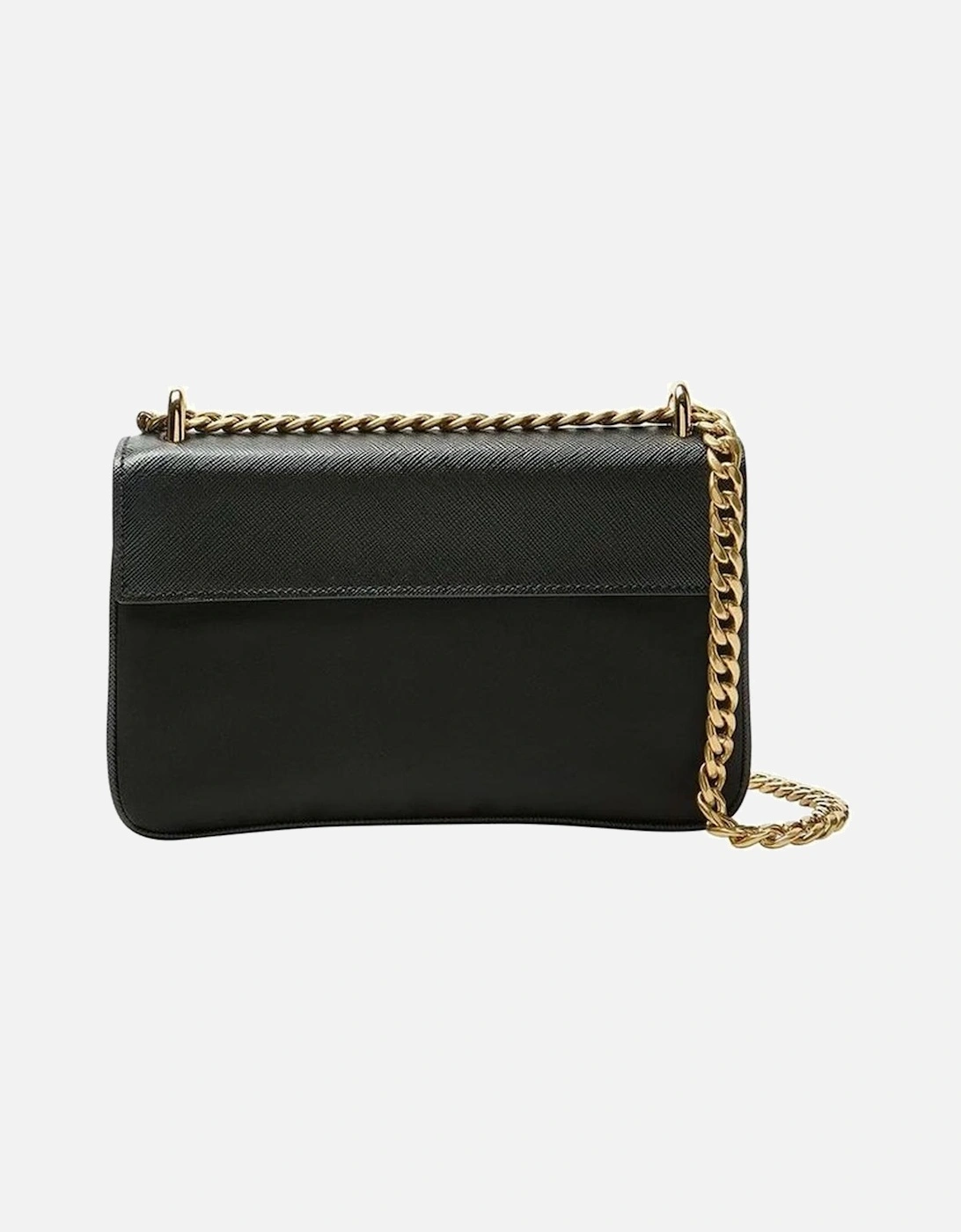 Leather Flap Top Nylon Shoulder Bag Women - Black