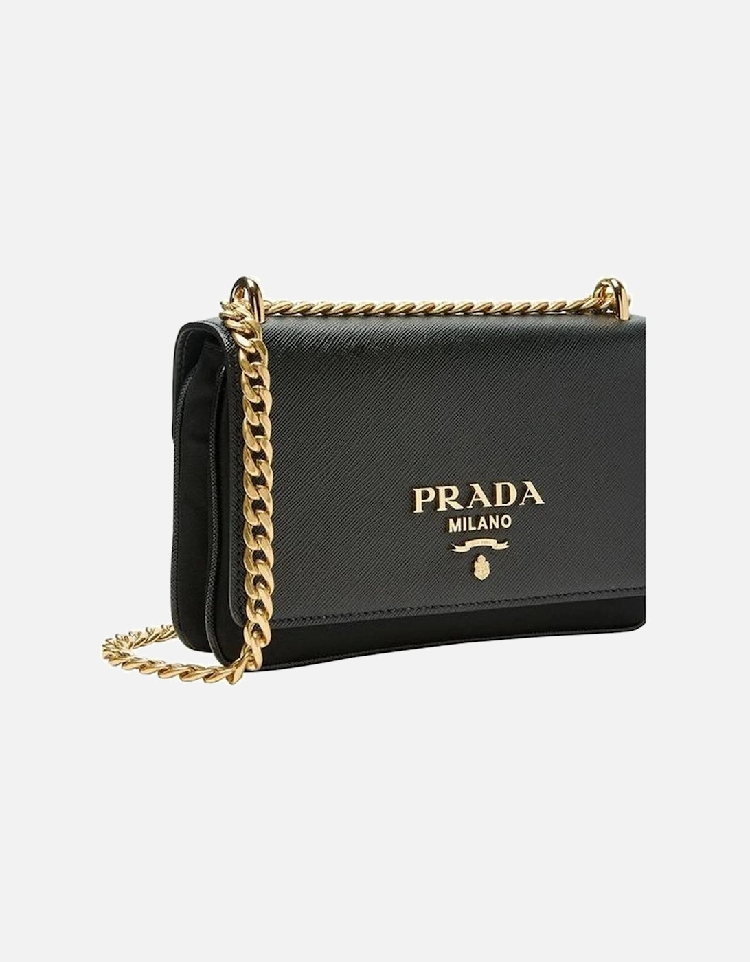 Leather Flap Top Nylon Shoulder Bag Women - Black