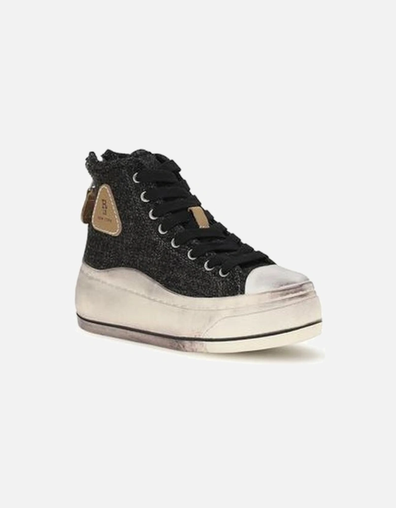 High Top Platform Sneakers with Distressed Sole Women - Black