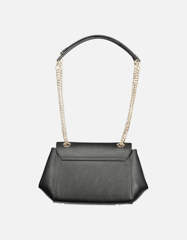 Chain Handle Polyethylene Handbag with Dual Compartments Women - Black