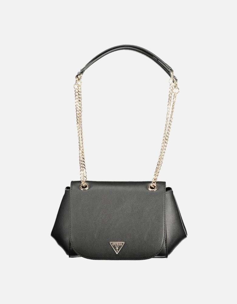 Chain Handle Polyethylene Handbag with Dual Compartments Women - Black