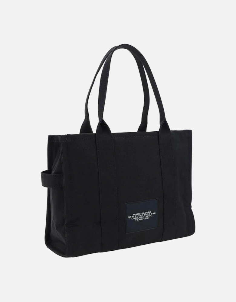 Cotton Hand Bag with Monogram Print and Shoulder Strap Women - Black