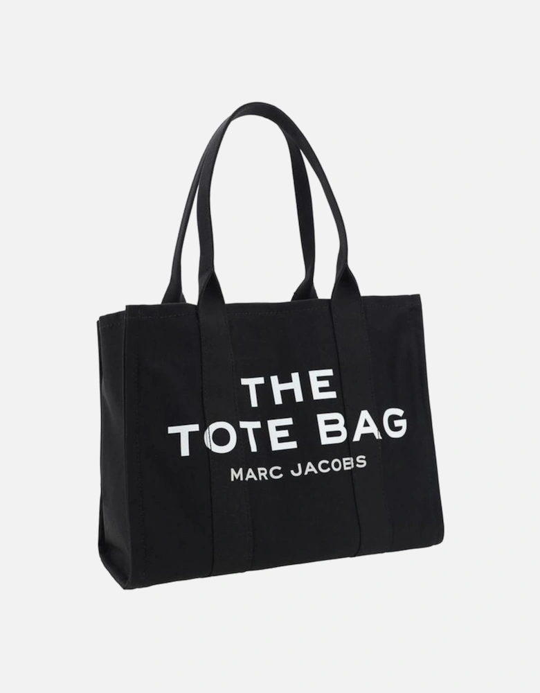 Cotton Hand Bag with Monogram Print and Shoulder Strap Women - Black
