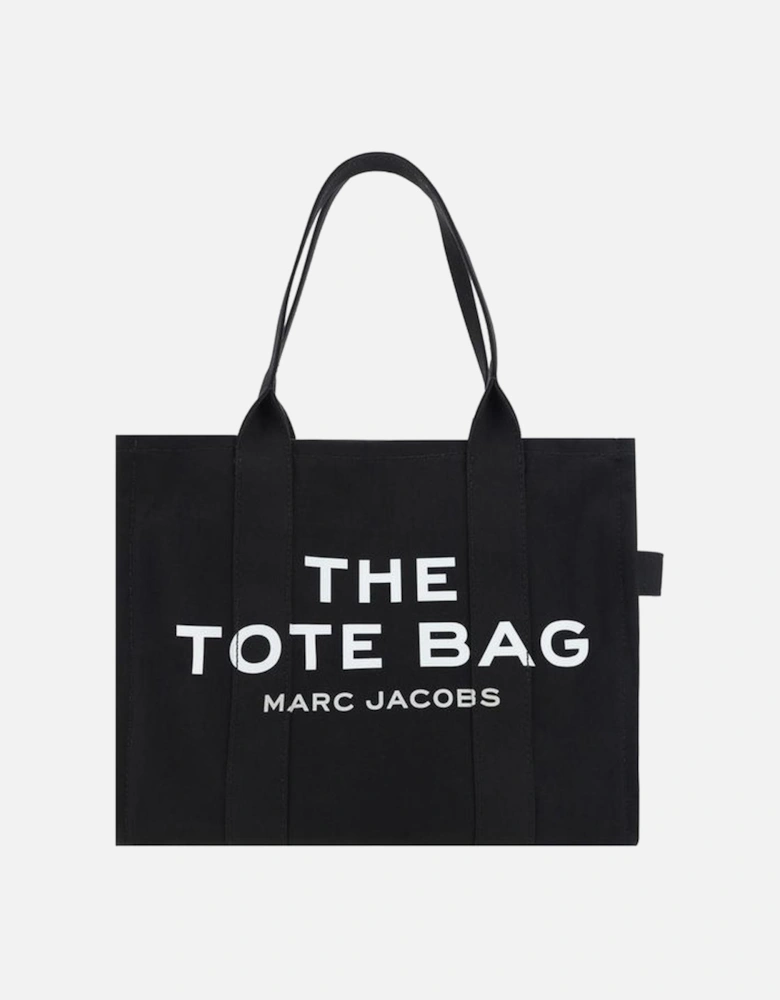 Cotton Hand Bag with Monogram Print and Shoulder Strap Women - Black