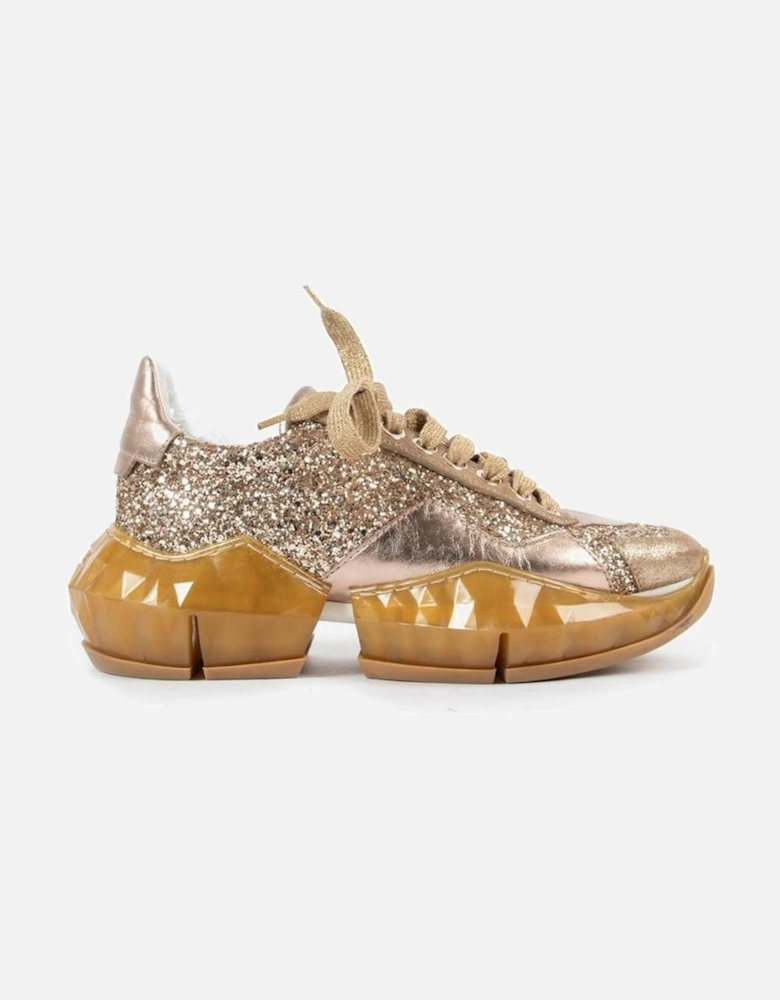All-Over Glitter Leather Lace-Up Sneakers Women - Gold