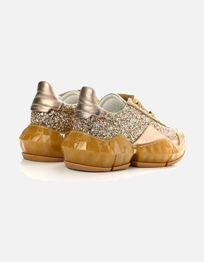 All-Over Glitter Leather Lace-Up Sneakers Women - Gold