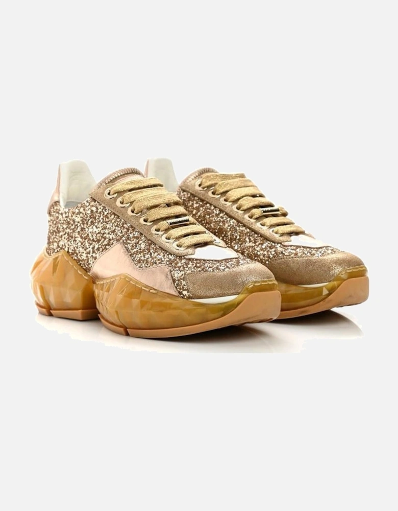 All-Over Glitter Leather Lace-Up Sneakers Women - Gold