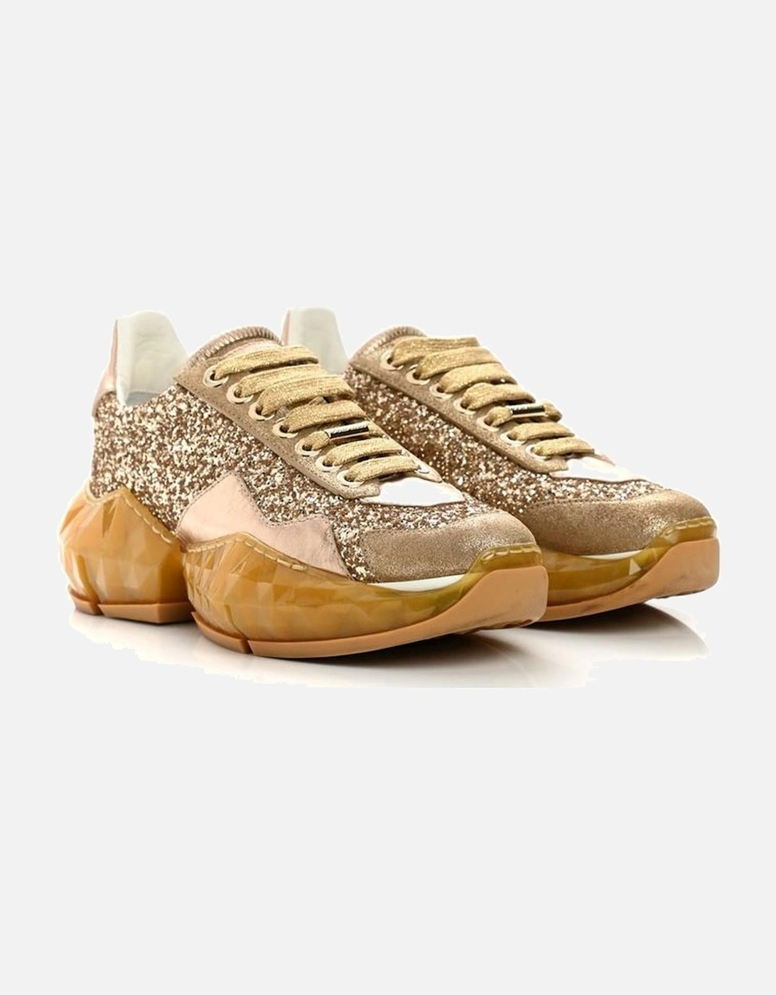 All-Over Glitter Leather Lace-Up Sneakers Women - Gold