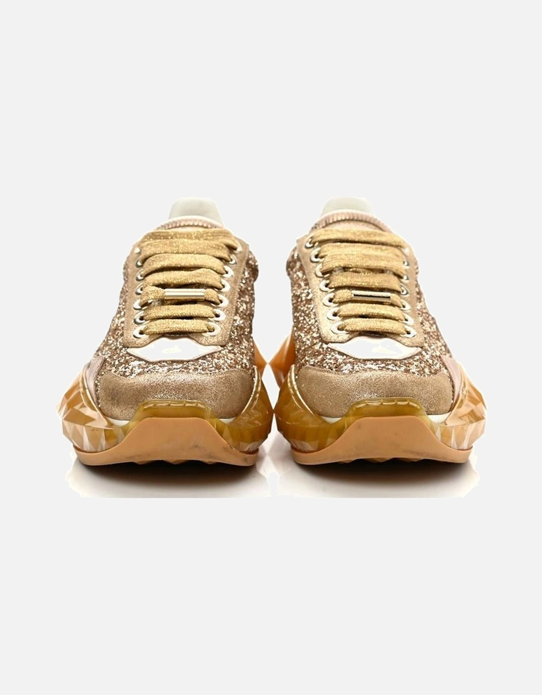 All-Over Glitter Leather Lace-Up Sneakers Women - Gold