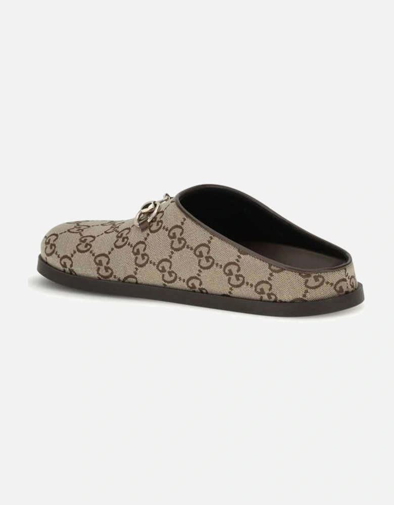 GG Fabric Leather Trim Mules with Horsebit Women - Beige Sandals