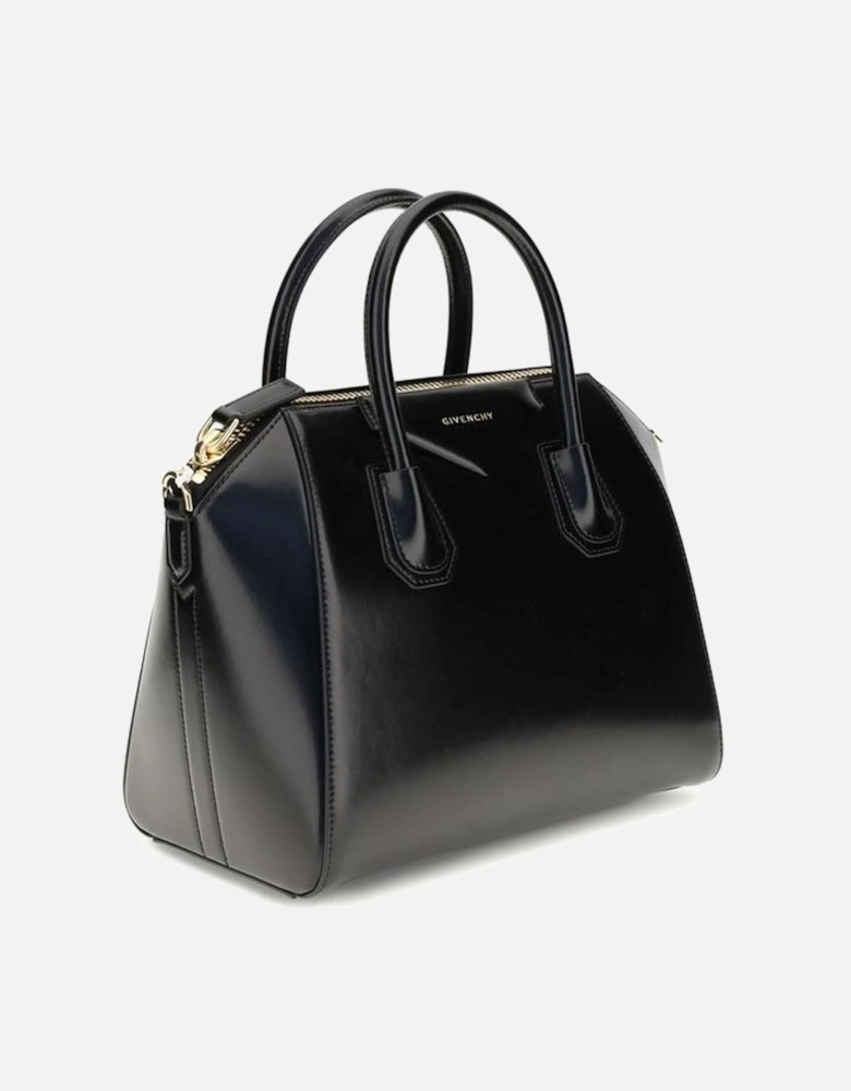Small Leather Handbag with Gold Details Women - Black