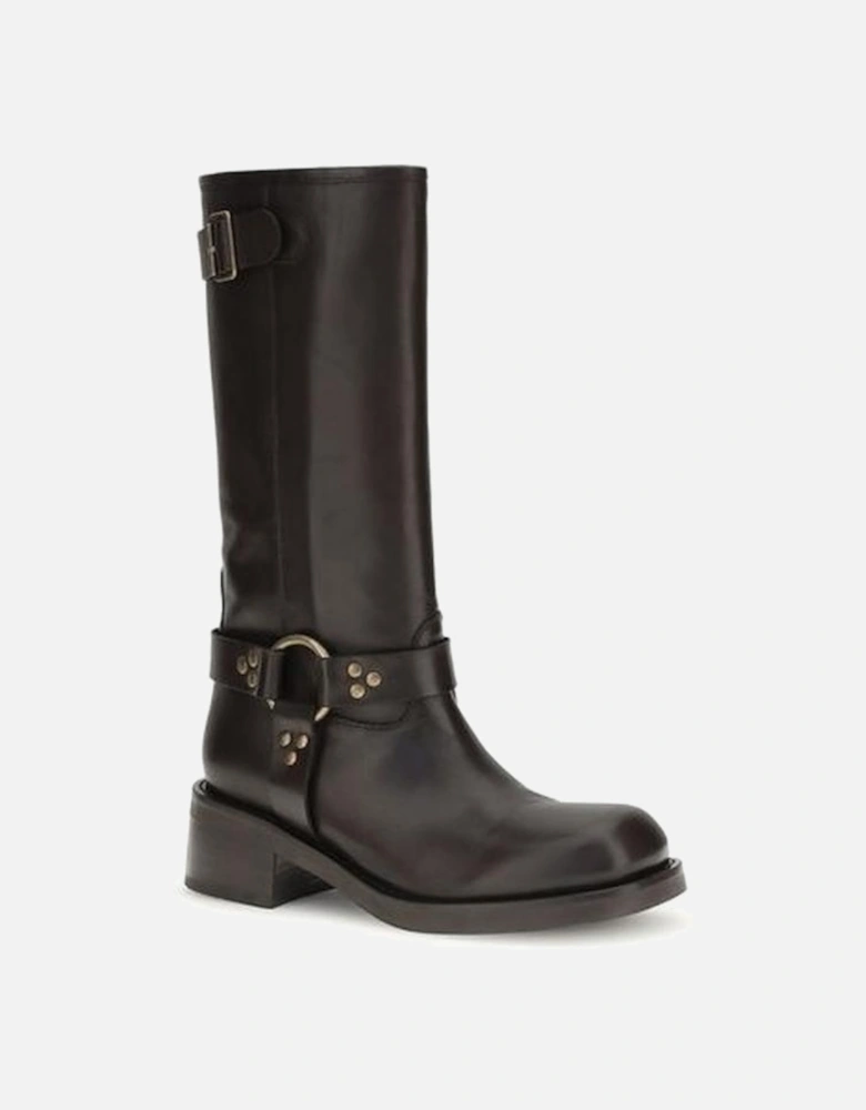 Sleek Leather Boots with Buckle Detail Women - Brown