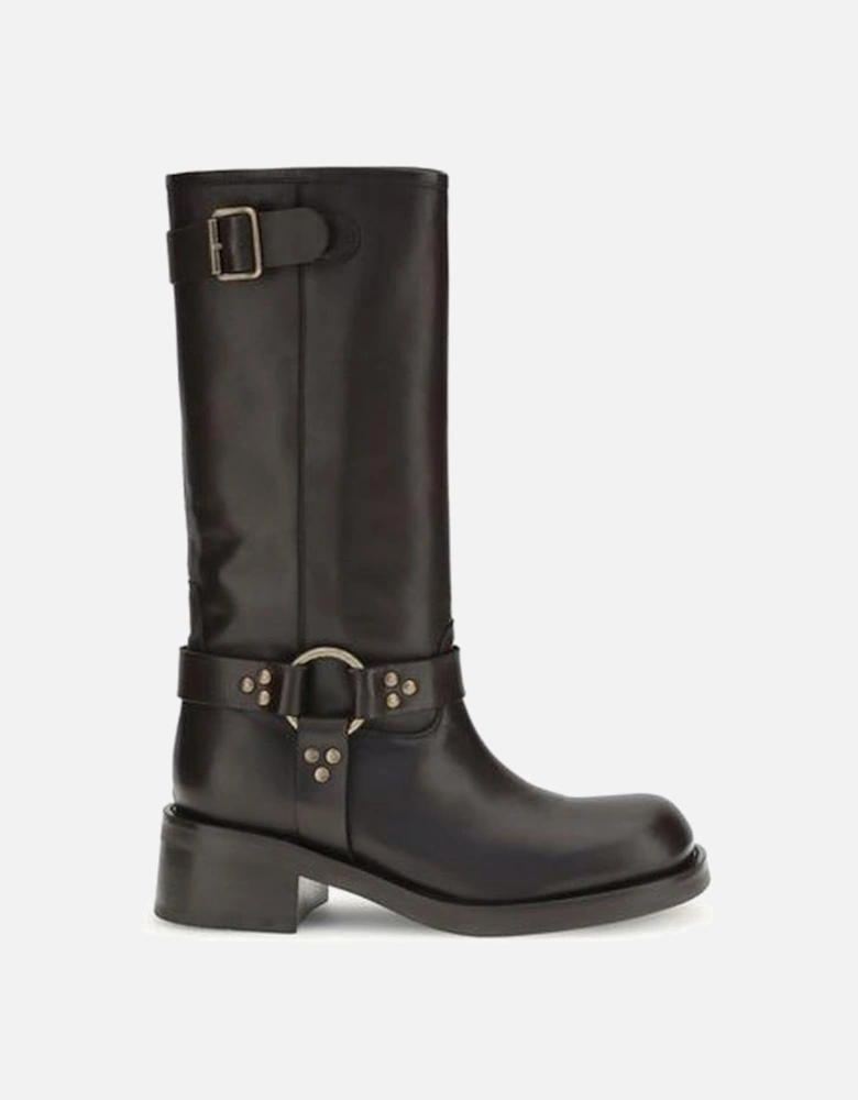 Sleek Leather Boots with Buckle Detail Women - Brown