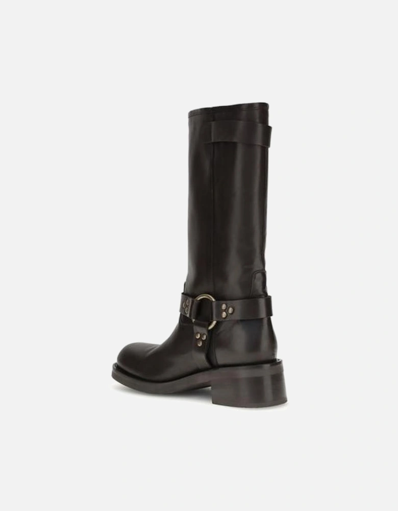 Sleek Leather Boots with Buckle Detail Women - Brown