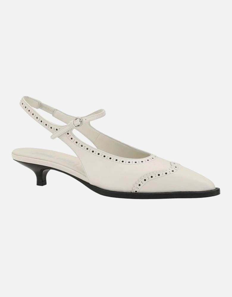 Leather Slingback Kitten Heel Pumps Women - Cream