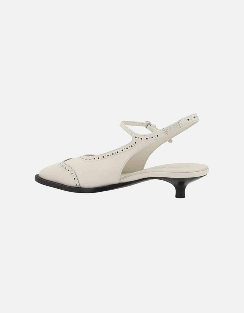 Leather Slingback Kitten Heel Pumps Women - Cream