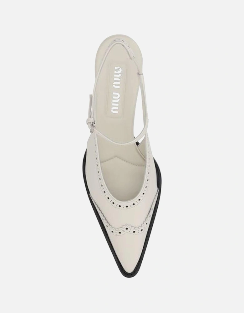 Leather Slingback Kitten Heel Pumps Women - Cream