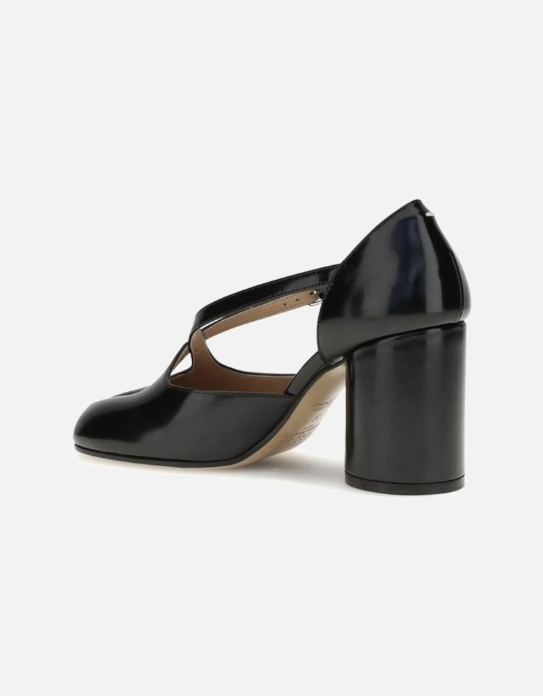 Tabi Pumps with Crisscross Straps and High Heel Women - Black