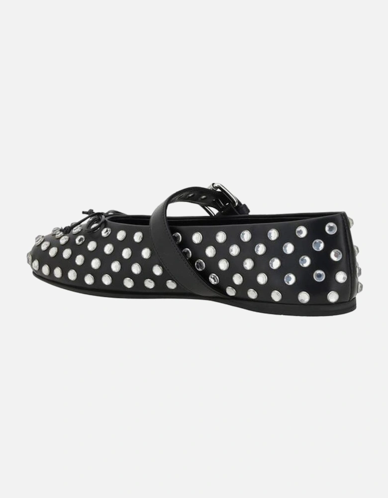 Embellished Leather Ballerinas with Mirrored Hemispheres Women - Black